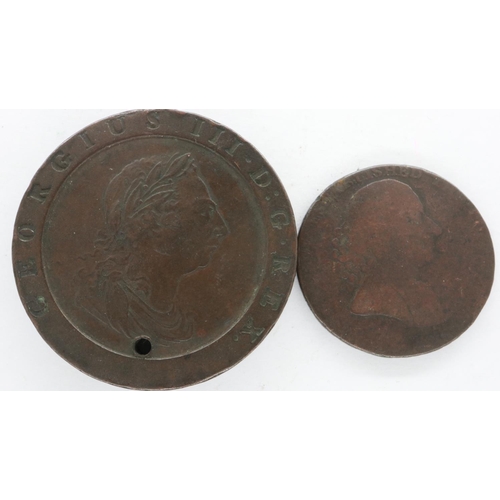 136 - 1797 cartwheel two pence of George III and a 1791 Macclesfield halfpenny token, Charles Roe. UK P&P ... 