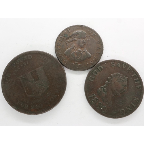 137 - Three coins, London & Middlesex halfpenny token, 1830 penny token: For Public Accommodation, and 184... 