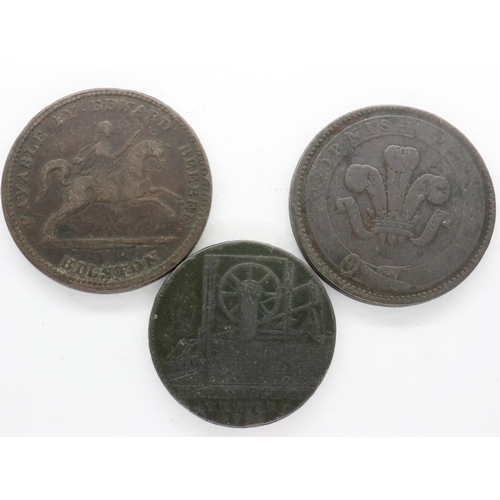 141 - Three copper tokens: 1812 Edward Beebee Bilston, 1812 Scorrier House Cornwall and 1792 Iron Bridge a... 