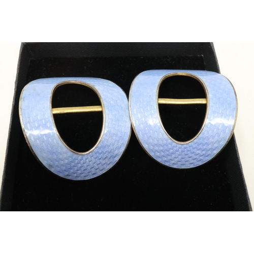 164 - Pair of blue guilloche enamelled buckles, L: 60 mm. UK P&P Group 1 (£16+VAT for the first lot and £2... 