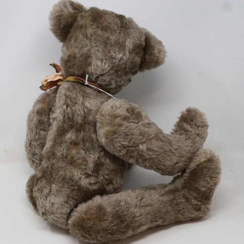 159 - Mid 20th century German grey plush bear with jointed head, arms and legs, no visible maker. UK P&P G... 