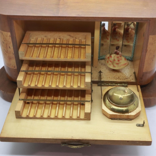 160 - Mid 20th century Italian inlaid walnut musical cigarette dispenser. UK P&P Group 2 (£20+VAT for the ... 