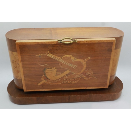 160 - Mid 20th century Italian inlaid walnut musical cigarette dispenser. UK P&P Group 2 (£20+VAT for the ... 