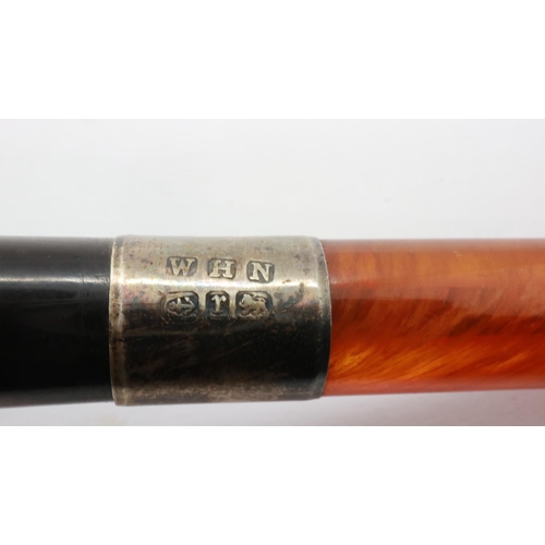 161 - Hardwood pipe with hallmarked silver collar and an amber tip. UK P&P Group 1 (£16+VAT for the first ... 