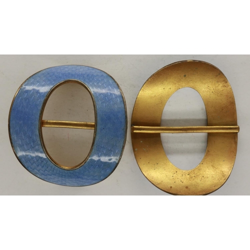 164 - Pair of blue guilloche enamelled buckles, L: 60 mm. UK P&P Group 1 (£16+VAT for the first lot and £2... 