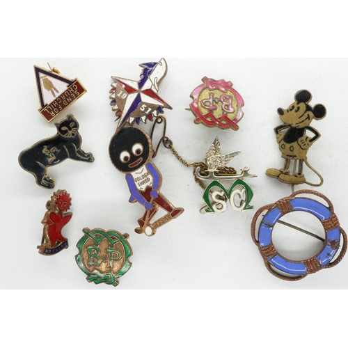 166 - Mixed enamel badges including Mickey Mouse. UK P&P Group 1 (£16+VAT for the first lot and £2+VAT for... 