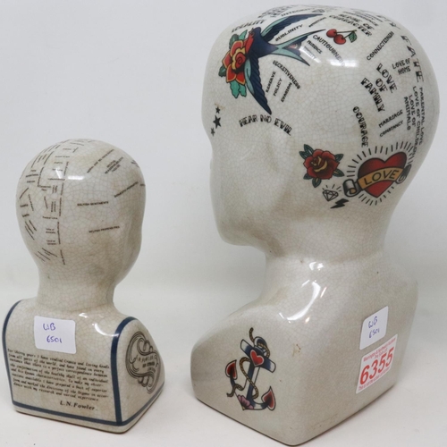 293 - Two ceramic Phrenology heads, crazing as designed, largest H: 24 cm. UK P&P Group 3 (£30+VAT for the... 