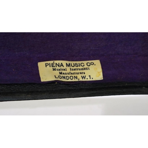 346 - Czechoslovakian student violin baring label for Stradivarius, in a case with bow marked PIEMA, in di... 