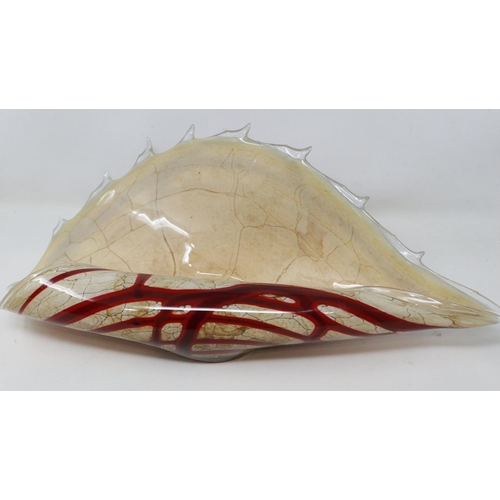 313 - Mid 20th century studio glass centre bowl in the form of a conch shell, unsigned, L: 44 cm. Not avai... 