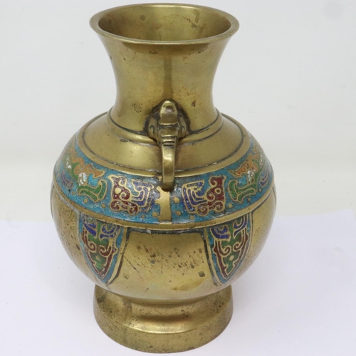 341 - Chinese brass champleve decorated altar vase, H: 19 cm. UK P&P Group 2 (£20+VAT for the first lot an... 