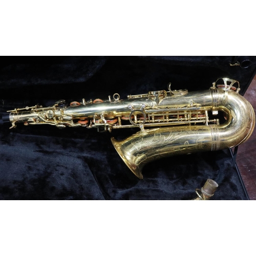 345 - Stagg brass students saxophone in fitted case. Not available for in-house P&P