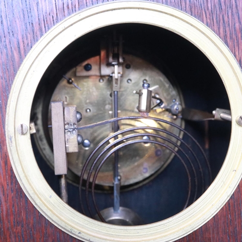 350 - 19th Century French oak cased mantel clock, chiming on a gong, working at lotting. Not available for... 