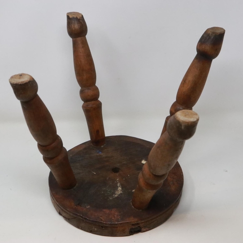 364 - Elm seated milking stool with four splayed legs. Not available for in-house P&P