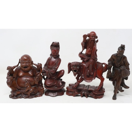 320 - Four carved Chinese figurines, largest H: 20 cm. UK P&P Group 3 (£30+VAT for the first lot and £8+VA... 