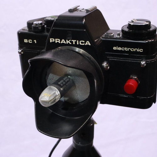 432 - LED camera lamp, made from a Praktica BC1 electronic camera with power supply and tripod about 60cm ... 