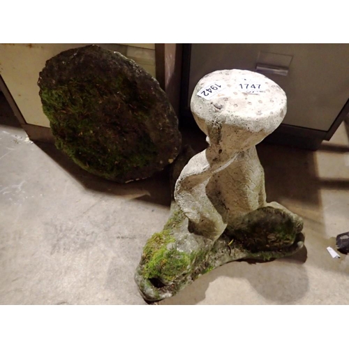 1747 - Reconstituted stone bird bath on three legged plinth. Not available for in-house P&P