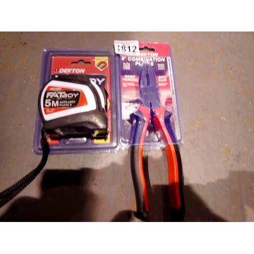 1812 - Dekton 8 inch pliers and a fatboy tape measure. Not available for in-house P&P