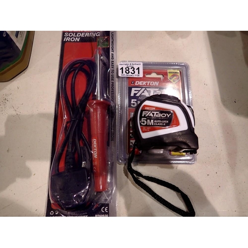 1831 - Dekton soldering iron and a fat boy tape measure. Not available for in-house P&P