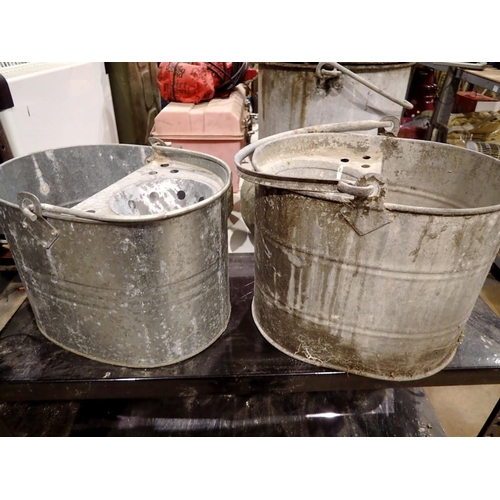 1839 - Two galvanised steel mop buckets. Not available for in-house P&P