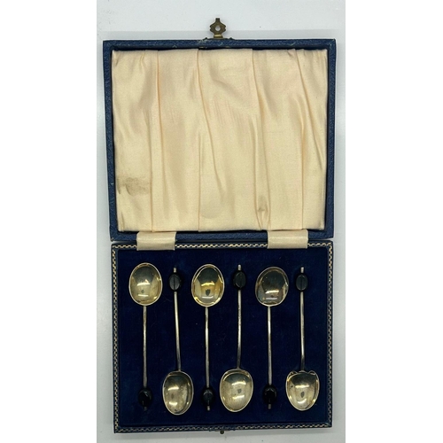 106 - Set of six leather cased hallmarked silver coffee spoons, Birmingham assay, 32g. UK P&P Group 1 (£16... 