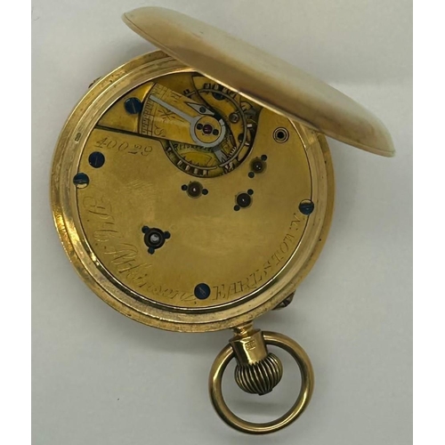 62 - 18ct gold cased Atkinson of Earlestown half hunter crown wind pocket watch, total 116.7g, works for ... 