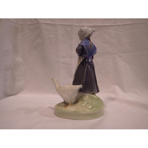 208 - Royal Copenhagen figure of a girl with a goose, no cracks or chips, H: 18 cm. UK P&P Group 1 (£16+VA... 