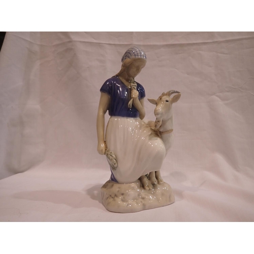 210 - Bing & Grondahl figurine of a kneeling girl with a goat, no cracks or chips, H: 20 cm. UK P&P Group ... 