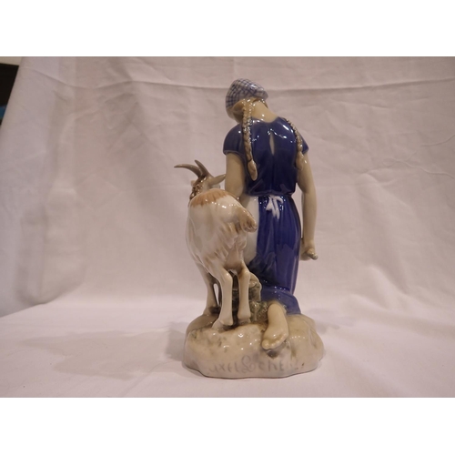 210 - Bing & Grondahl figurine of a kneeling girl with a goat, no cracks or chips, H: 20 cm. UK P&P Group ... 