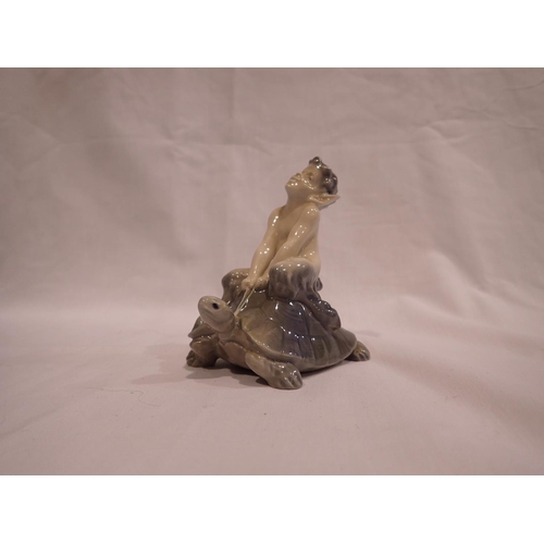 216 - Royal Copenhagen figurine of a fawn riding a tortoise, no cracks or chips, H: 90 mm. UK P&P Group 1 ... 