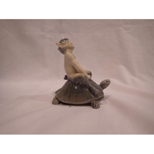 216 - Royal Copenhagen figurine of a fawn riding a tortoise, no cracks or chips, H: 90 mm. UK P&P Group 1 ... 