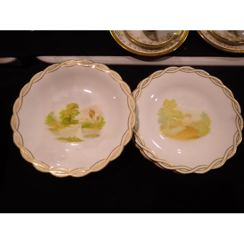 227 - Victorian dessert service of four pieces including footed plate, with painted panels and gilt detail... 