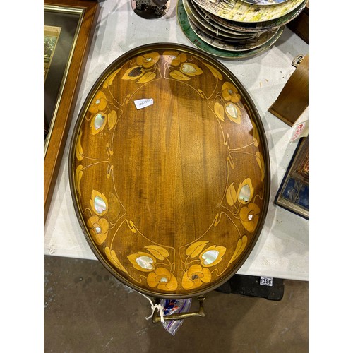 1286 - Inlaid tray with mother of pearl and a letter rack. Not available for in-house P&P