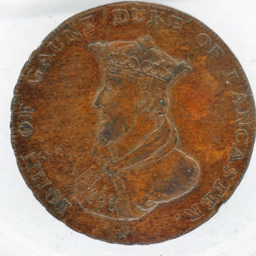 2008 - 1794 halfpenny token, John of Gaunt Duke of Lancaster. P&P Group 0 (£5+VAT for the first lot and £1+... 