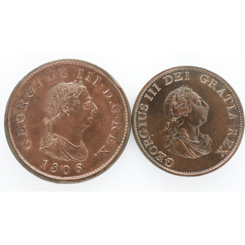 2005 - 1806 penny and 1799 half penny of George III - both EF with some toning. UK P&P Group 0 (£6+VAT for ... 