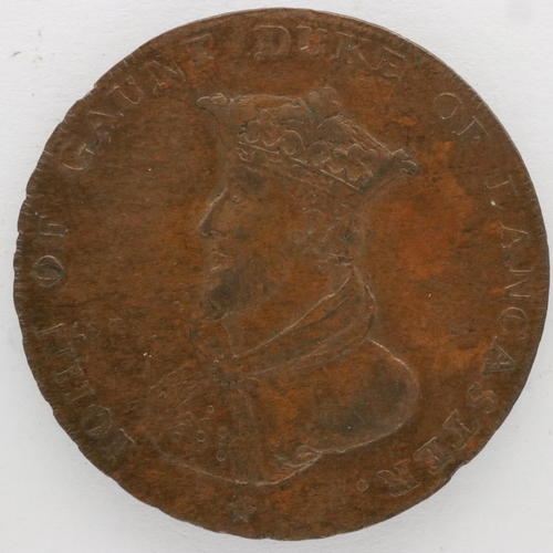 2008 - 1794 halfpenny token, John of Gaunt Duke of Lancaster. P&P Group 0 (£5+VAT for the first lot and £1+... 