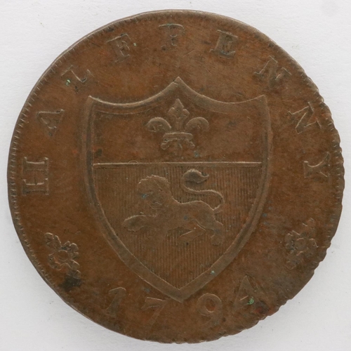 2008 - 1794 halfpenny token, John of Gaunt Duke of Lancaster. P&P Group 0 (£5+VAT for the first lot and £1+... 