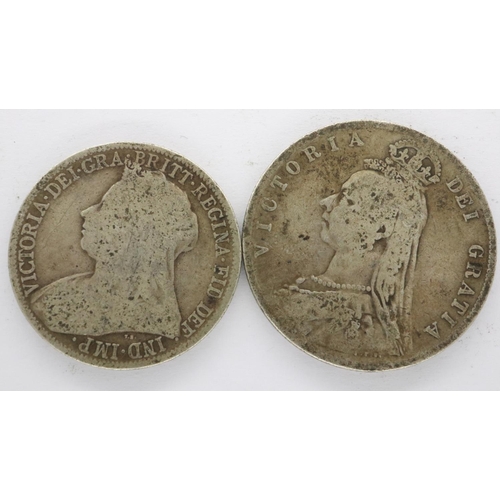 2010 - 1889 silver double florin and 1895 silver florin of Queen Victoria. UK P&P Group 0 (£6+VAT for the f... 