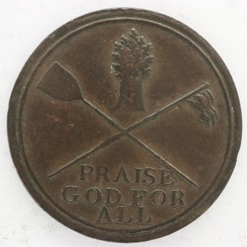 2024 - 18th century copper bakers token: Praise God For All, Hot Rolls (roles) Every Morning From 8 Til 9. ... 