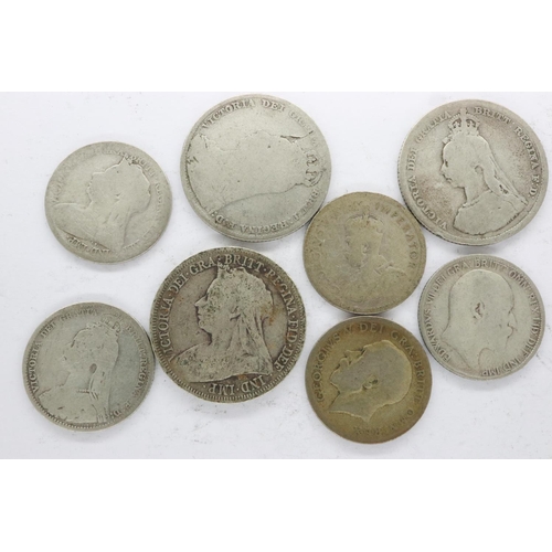 2045 - Eight Victorian and later silver denominations, mixed grades. UK P&P Group 0 (£6+VAT for the first l... 