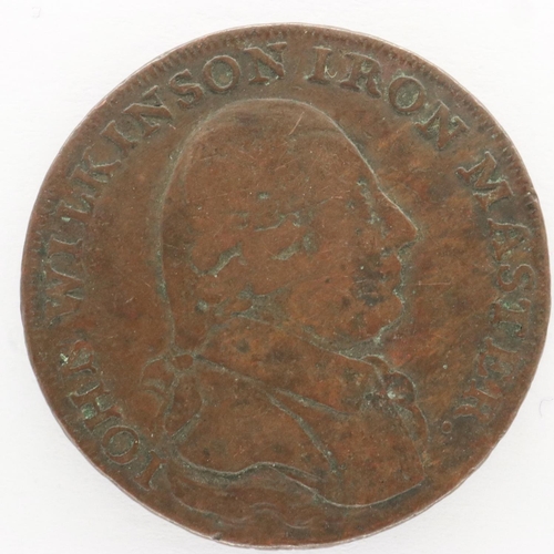 2052 - 1791 John Wilkinson Iron Master halfpenny token. UK P&P Group 0 (£6+VAT for the first lot and £1+VAT... 