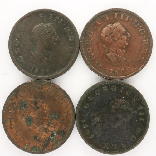 2064 - Four halfpennies of George III: 1806 (3) and 1807. UK P&P Group 0 (£6+VAT for the first lot and £1+V... 