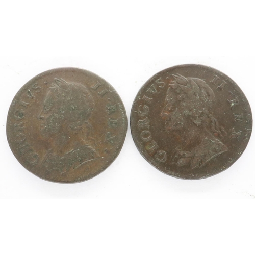 2093 - Two 1754 farthings of George II. UK P&P Group 0 (£6+VAT for the first lot and £1+VAT for subsequent ... 