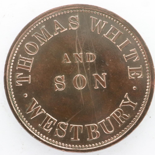 2094 - 1857 Tasmania token: Thomas White & Son Westbury, high grade. UK P&P Group 0 (£6+VAT for the first l... 