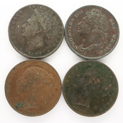 2105 - Four farthings: 1821, 1827, 1839 and 1859 - VF-EF grades. P&P Group 0 (£6+VAT for the first lot and ... 