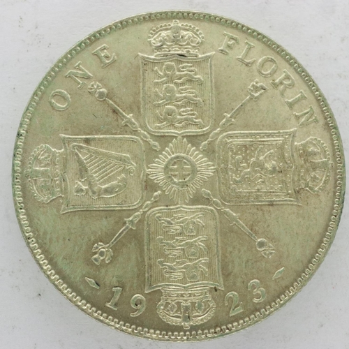 2115 - 1923 silver florin of George V - EF grade, cabinet toning, UK P&P Group 0 (£6+VAT for the first lot ... 