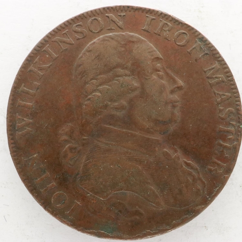 2117 - 1790 John Wilkinson Iron Master halfpenny token. UK P&P Group 0 (£6+VAT for the first lot and £1+VAT... 