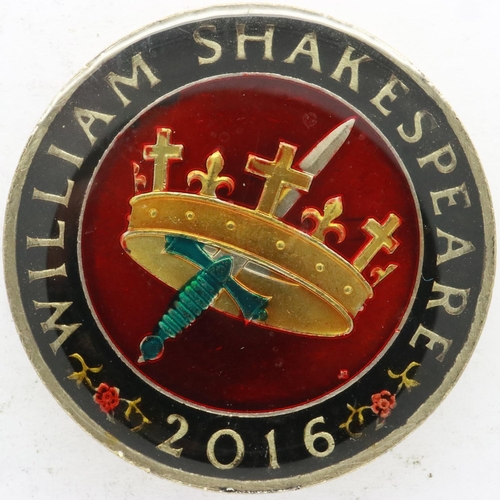 2120 - 2016 enamelled £2 coin, William Shakespeare. UK P&P Group 0 (£6+VAT for the first lot and £1+VAT for... 