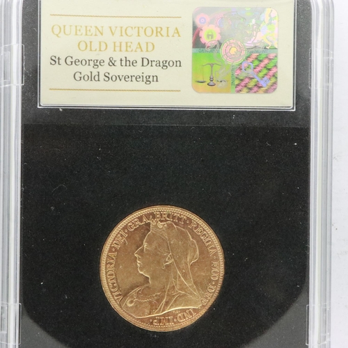 2133 - 1895 gold sovereign of Queen Victoria, Melbourne Mint, slabbed by CPM, boxed with CoA. UK P&P Group ... 