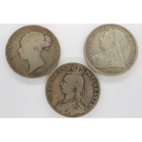 2142 - Three silver half crowns of Queen Victoria, 1886, 1889 and 1900. UK P&P Group 0 (£6+VAT for the firs... 