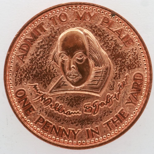 2148 - One penny in the Yard Shakespeare restrike token. UK P&P Group 0 (£6+VAT for the first lot and £1+VA... 